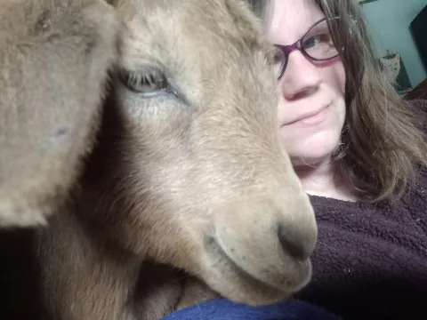 Laura with Sophie the goat